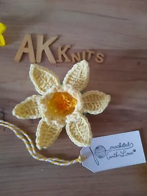 Crochet Cotton  Yellow Daffodil Flower Brooch/Pin - Handmade With LoveDecoration • £5