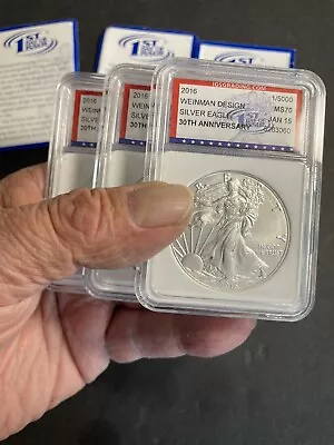 3 Silver EAGLES 2016                       30th ANNIVERSARY   MS70 • $105