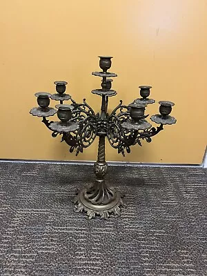 Antique Solid Brass Victorian Candelabra~ Vintage Gothic Ornate Swirly Holds 8 • $85