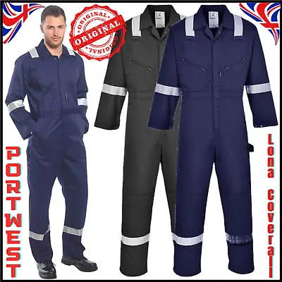 Portwest Reflective Coverall Overall Knee Pad Pockets Safety Work Boiler Suit UK • £37.15