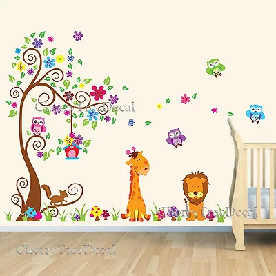 £10.45 • Buy Jungle Safari Animals Tree Lion Owl Wall Decal Stickers Nursery Art Decor Kids
