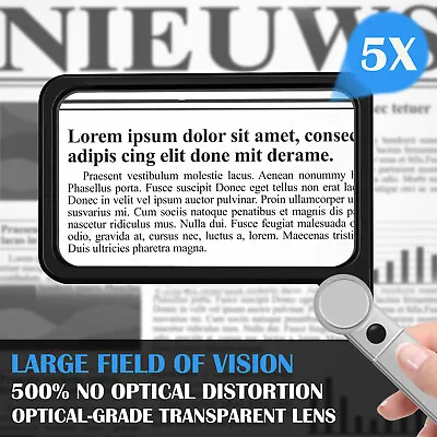 Large Square Magnifying Glass Foldable Full Page 5X Magnifier 72 LED McqVM • $14.89
