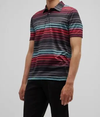 $410 Missoni Mens Gray Multicolor Striped Cotton Linen Polo Sweater Shirt Size L • $131.98