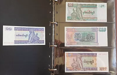 Myanmar Set Of 4 10-20-200-500 Banknotes.(UNC) • $6.40