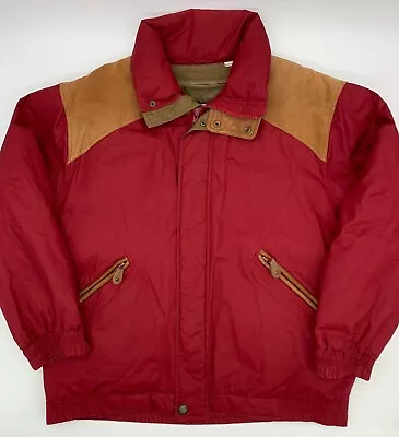 Vintage London Fog Goose Down Leather Shoulders Puffer Bomber Jacket Red 90s Ski • $59.95