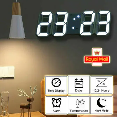 USB LED Digital Table Wall Clock Large 3D Display Alarm Clock Brightness Dimmer • £9.99