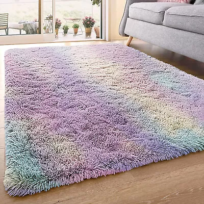 Fluffy Rugs Anti Slip Shaggy Rug Large Soft Living Room Bedroom Carpet Floor Mat • £8.27
