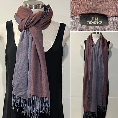 $69 • Buy JIM THOMPSON Plum/Lilac Silk/Wool Diamond Jacquard Reversible Scarf 66cm X 198cm