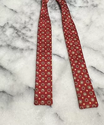 Vintage Sherman 100% Silk Square End Red Geometric Foulard Self Tie Bow Tie • $30