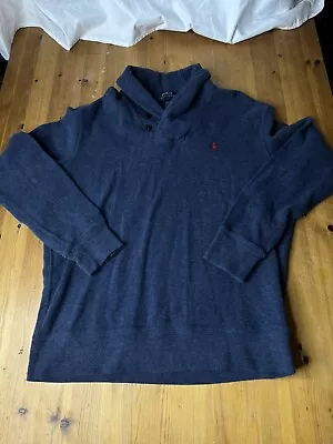 VTG Polo Ralph Lauren Men's Large Blue Shawl Collar Pony Cotton Sweater • $21