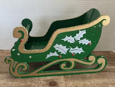 Vintage Christmas Sleigh Wood Green 1960s Collapsible Sold At Woolworth 10  Long • $12