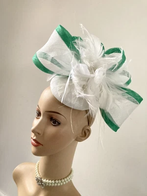 £55 • Buy White & Emmerald Green Pillbox Hat Fascinator Headpiece Wedding Races Ascot
