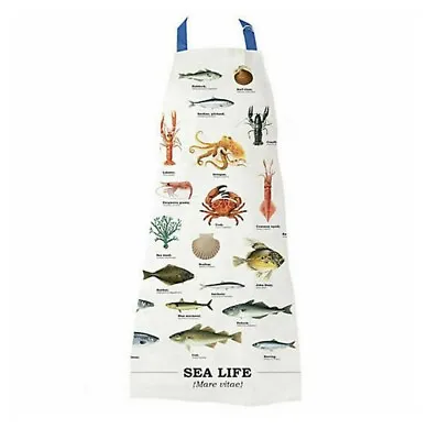 Sea Life Kitchen Apron Gift Republic Mare Vitae Fish Ecologie 100% Cream Cotton • £9.95