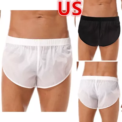 US Men's See Through Beach Shorts Underwear Sides Split Trunks Watershort Pants • $3.71