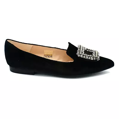 Black Pointed Toe Flats With Buckle - Brunella 120 3002 • $155.99