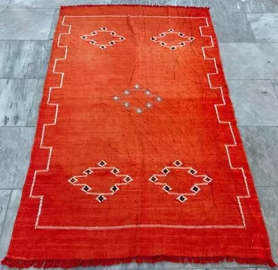 Vintage Handmade Flatweave Moroccan Silk Kilim Traditional Kilim Rug 145x90 Cm • $200