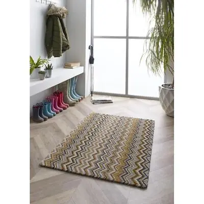 My Rug Buddy Mat Ochre Zig Zag Various Sizes Stain & Fade Resistant Rug  • £45.99