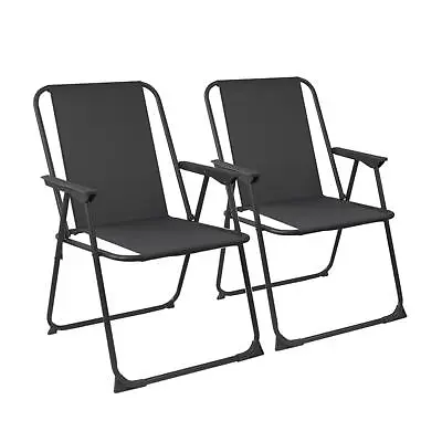 Metal Garden Armchair Folding Low Portable Camping Beach Chair Black X2 • £25