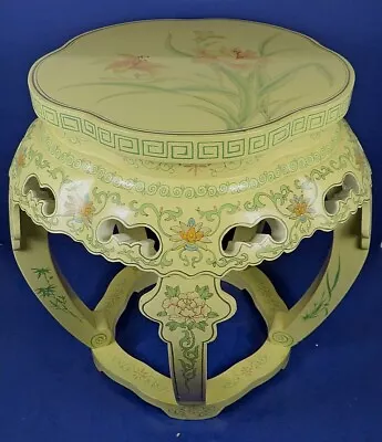 Vintage Chinese Light-yellow Lacquered Hardwood Garden Seat / Side Table • $169.99