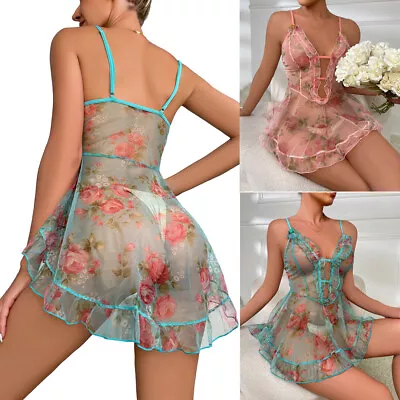 Sexy Women Floral Lingerie Bodysuit Short Dress Lace Sheer Teddy Babydolls US • $4.87