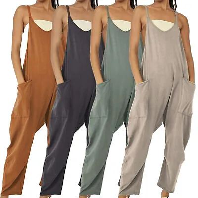 $37.99 • Buy Womens Strappy Overalls Bib Pants Ladies Casual Loose Jumpsuit Romper Bodysuit
