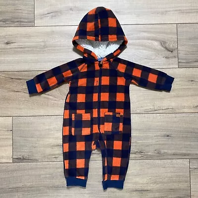 7 For All Mankind Baby Boy's Hooded One Piece Fleece Bodysuit Plaid 3-6 Months • $10