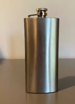 Vintage Hip Flask Brush Stainless Steel 5½ Oz Tall Slim Attached Lid 150ml VGC • $15