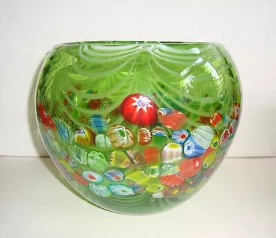 Big Murano Millefiori Latticino Glass Fish Bowl Vase MCM 21cm Diameter • £75