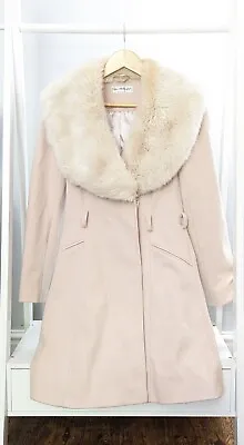 MISS SELFRIDGE Womens Size 8 Faux Fur Long Cream Coat Jacket Clothes Winter • £15