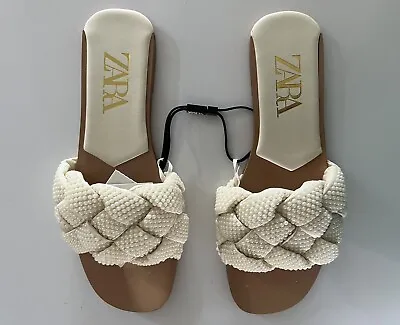 $25 • Buy Zara Pearl Detailed Woven Slide Slipper Sandals Size 5.