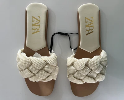 Zara Pearl Detailed Woven Slide Slipper Sandals Size 5. • $25