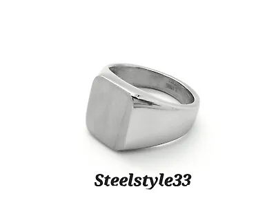 Silver Signet Ring Chunky Stainless Steel Matt Square For Men Women • £7.99