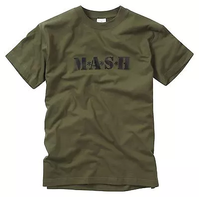 Army T Shirt MASH Printed Combat Military Tactical Olive Green Short Sleeve Top • £10.44