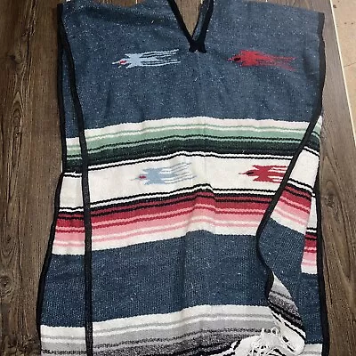 Vintage Mexican Blanket Pull Over Poncho Cuamatzi Made In Mexico • $17