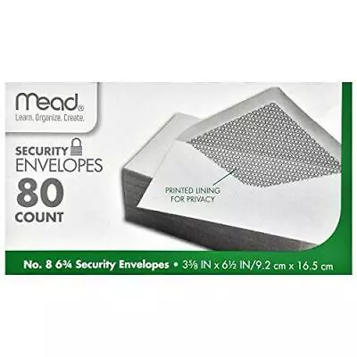 80ct SECURITY ENVELOPES 3-5/8 X 6-1/2 White Self Seal Printed Privacy Lining • $8.89