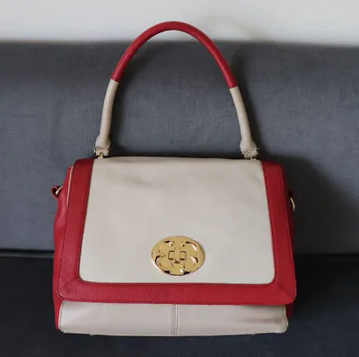$69 • Buy Emma Fox Leather Satchel Shoulder Crossbody Bag Red/White