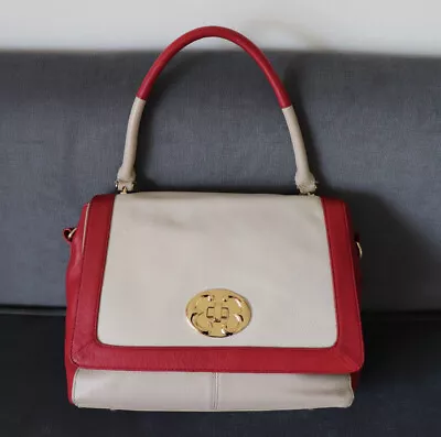 $69 • Buy Emma Fox Leather Satchel Shoulder Crossbody Bag Red/White