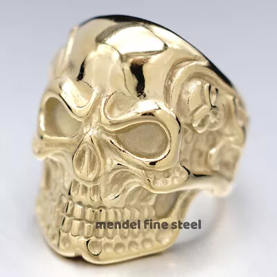 MENDEL Gold Plated Black Stainless Steel Mens Gothic Biker Skull Ring Size 7-15 • $12.99