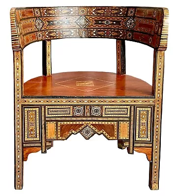 Antique Middle Eastern Moroccan Style Marquetry Round Back Chair • $1950