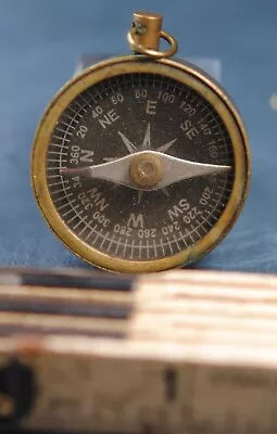 Vintage Compass Pendant Fob BRASS CASE RING TOP 1920s BRASS MILITARY COMPASS Gif • $19