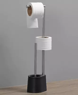 $10.40 • Buy Ortega Home Toilet Paper & Brush Holder Stand Set Combo Set (Silver/Black)