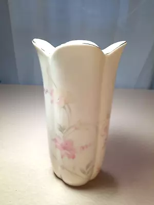 Flower Vase Made Of Fine China In The Shape Of A Tulip Floral Design Gold Trim • $14