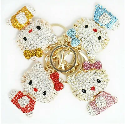 $7.99 • Buy Crystal Gold Sparkling Rhinestone Key Chain/Ring Charm-Cute Gift Hello Kitty Cat