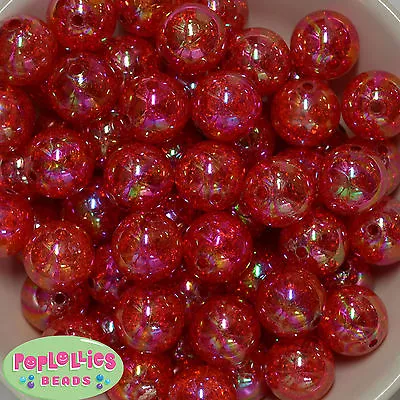 20mm Red Crackle Style Acrylic Bubblegum Beads 20pc Lot Gumball Necklace Chunky • $7.89