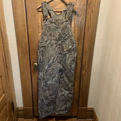 Bib Overalls Medium Worn Vintage MOSSY OAK Treestand Camouflage Denim Twill M • $51.99