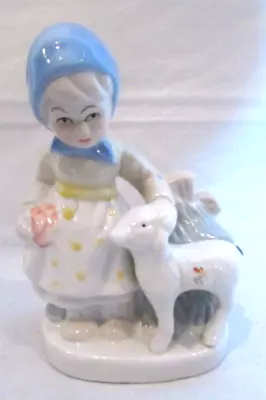 Vintage Mary Had A Little Lamb Little Girl With Sheep Figurine 6.5  X 4  • $8.50