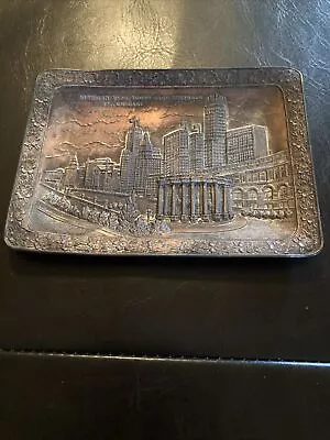 Vintage Souvenir CHICAGO Metal Plate Michigan Blvd South From Randolph Skyline # • $8