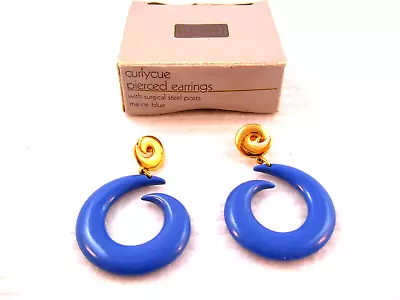 Avon CURLYCUE Pierced Earrings 1987 NIB NOS Blue Dangle • $4