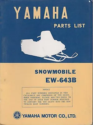 1973 Yamaha Snowmobile  Ew-643b  Parts Manual (960) • $29.68