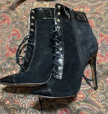 Versace For H & M Lace Up Black Boots Suede And Patent Leather Size 8 Womens • $29.99